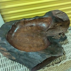Hand-Carved Solid Wood Decorative Bowl — Natural Live Edge Rustic Accent Piece