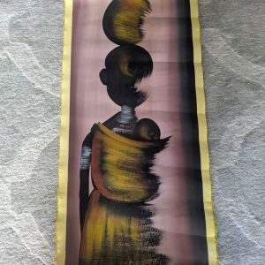 African Mother & Child Painting on Fabric — Hand-Painted Abstract Art
