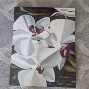 Large Orchid Flower Painting — Elegant White Floral Canvas Art