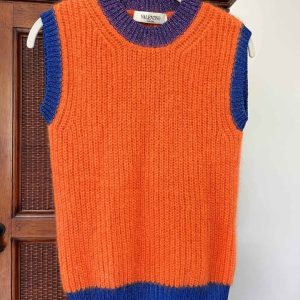 Valentino Wool-Blend Sleeveless Sweater Vest – Orange with Colorblock Trim, XS