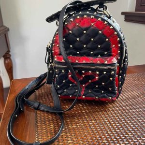 Valentino Garavani Rockstud Leather Backpack – Black & Red Heart Detail, Like New