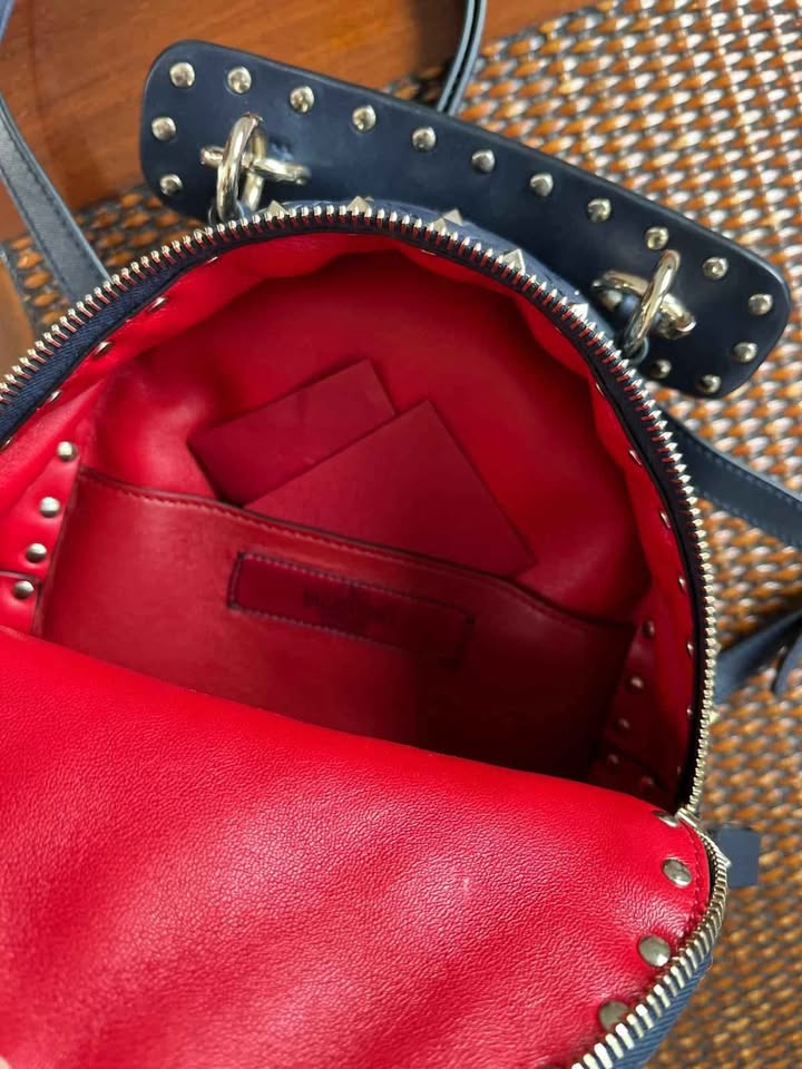 Valentino Garavani Rockstud Leather Backpack – Black & Red Heart Detail, Like New - Image 5