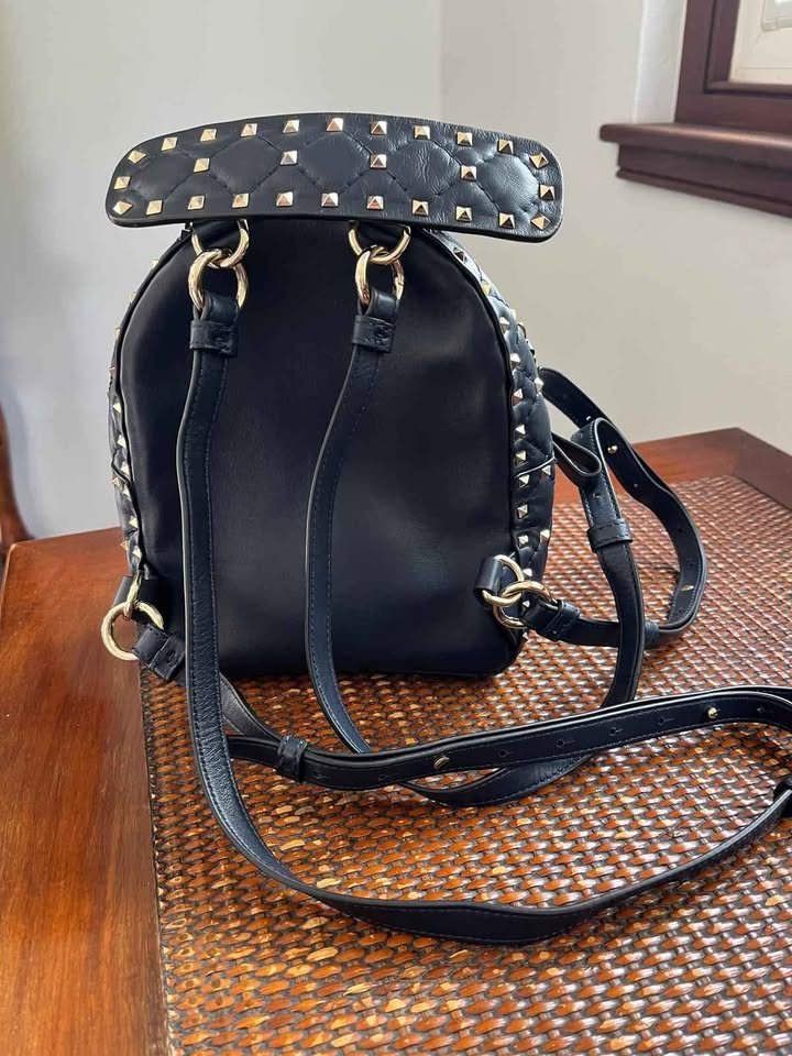 Valentino Garavani Rockstud Leather Backpack – Black & Red Heart Detail, Like New - Image 4