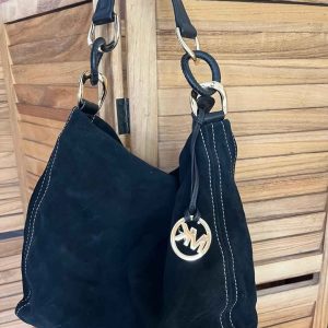 Michael Kors Suede Hobo Shoulder Bag | Black Suede | Gold Hardware | Brand New With Tags