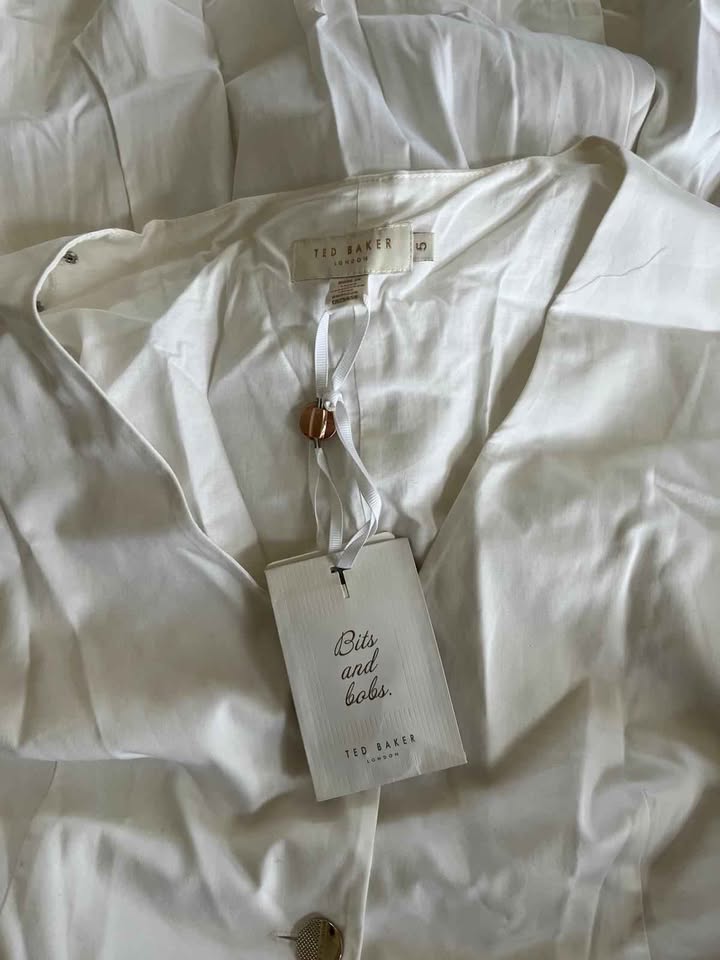 Ted Baker White Button-Front Midi Dress – Size 5 (Large) - Image 2