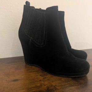 Prada Black Suede Chelsea Wedge Boots Size 39 / 9
