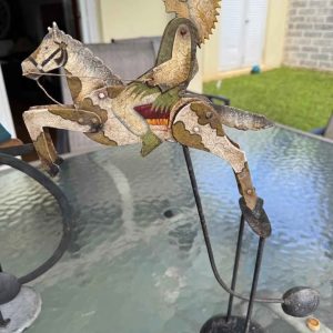 Vintage Metal Kinetic Horse & Rider Sculpture Folk Art Piece