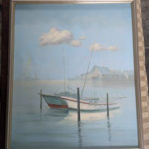 Original Hamilton K Maritime Harbor Painting – Framed
