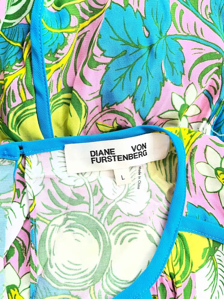 Diane von Furstenberg DVF Tropical Print Dress – Size L - Image 4